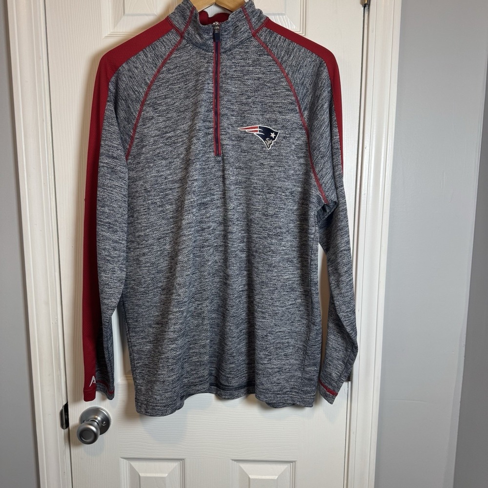 New England Patriots Antigua Unisex 1/4 Zip Pullover Shirt Gray Red Large NFL